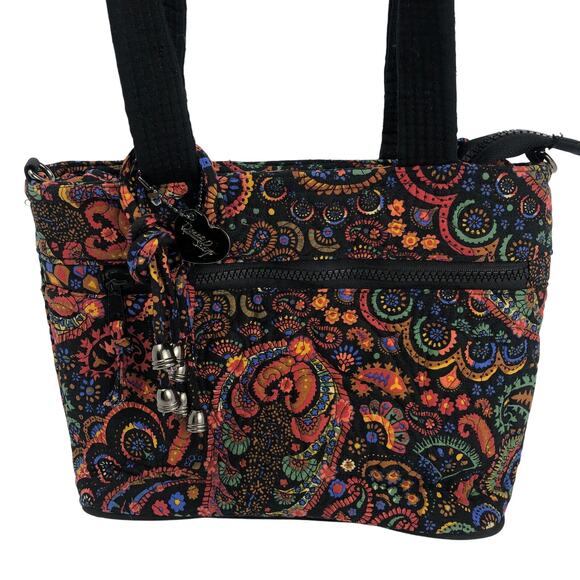 Donna Sharp purse Royal Paisley Tote Black & Multi Color plus Charm - Picture 3 of 10